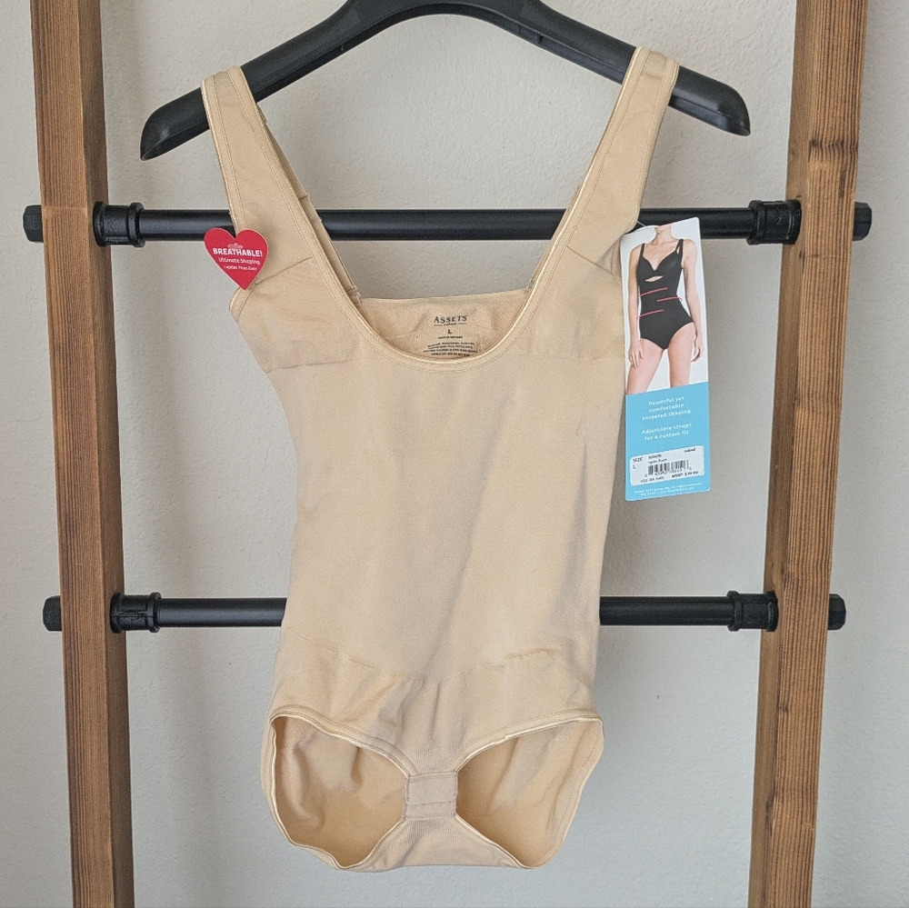 NWTX Assets By Spanx Beige Shapewear Open Bust Bodysuit - Size L
